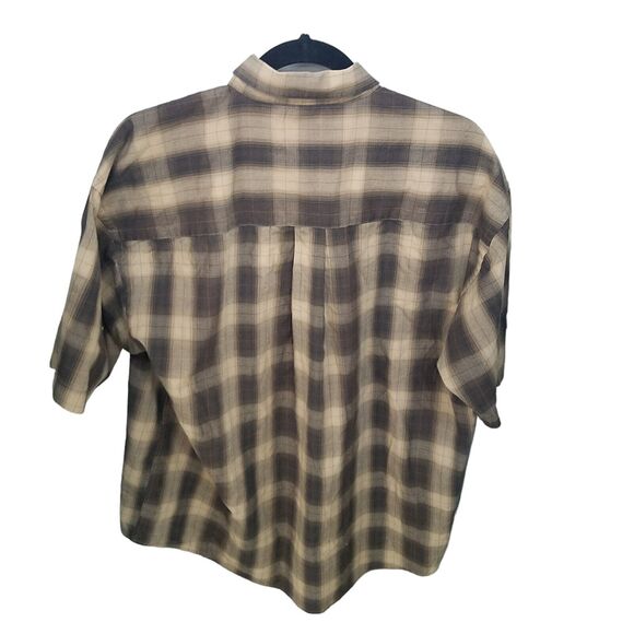 Natural Issue Mens Sz L Brown Plaid Short Sleeve Button Down Shirt - Picture 9 of 9
